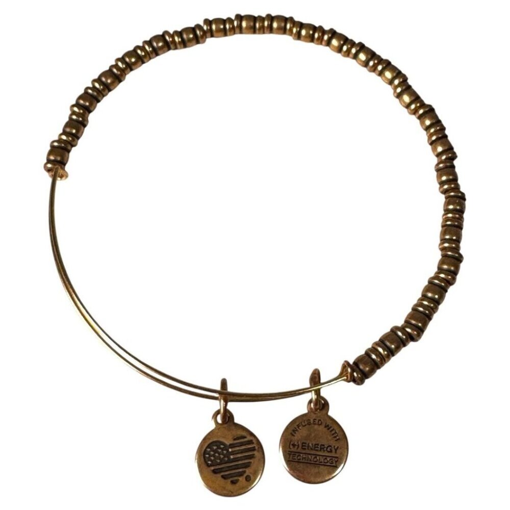 Alex And Ani Gold-Tone Beaded Bangle Bracelet With Charm Energy Technology euc